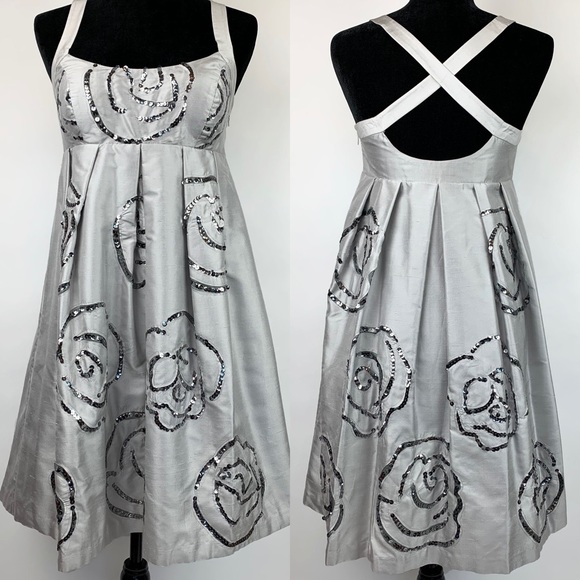 🌟SALE🌟NWT Silver Silk Dress | Size 4 - Picture 2 of 9